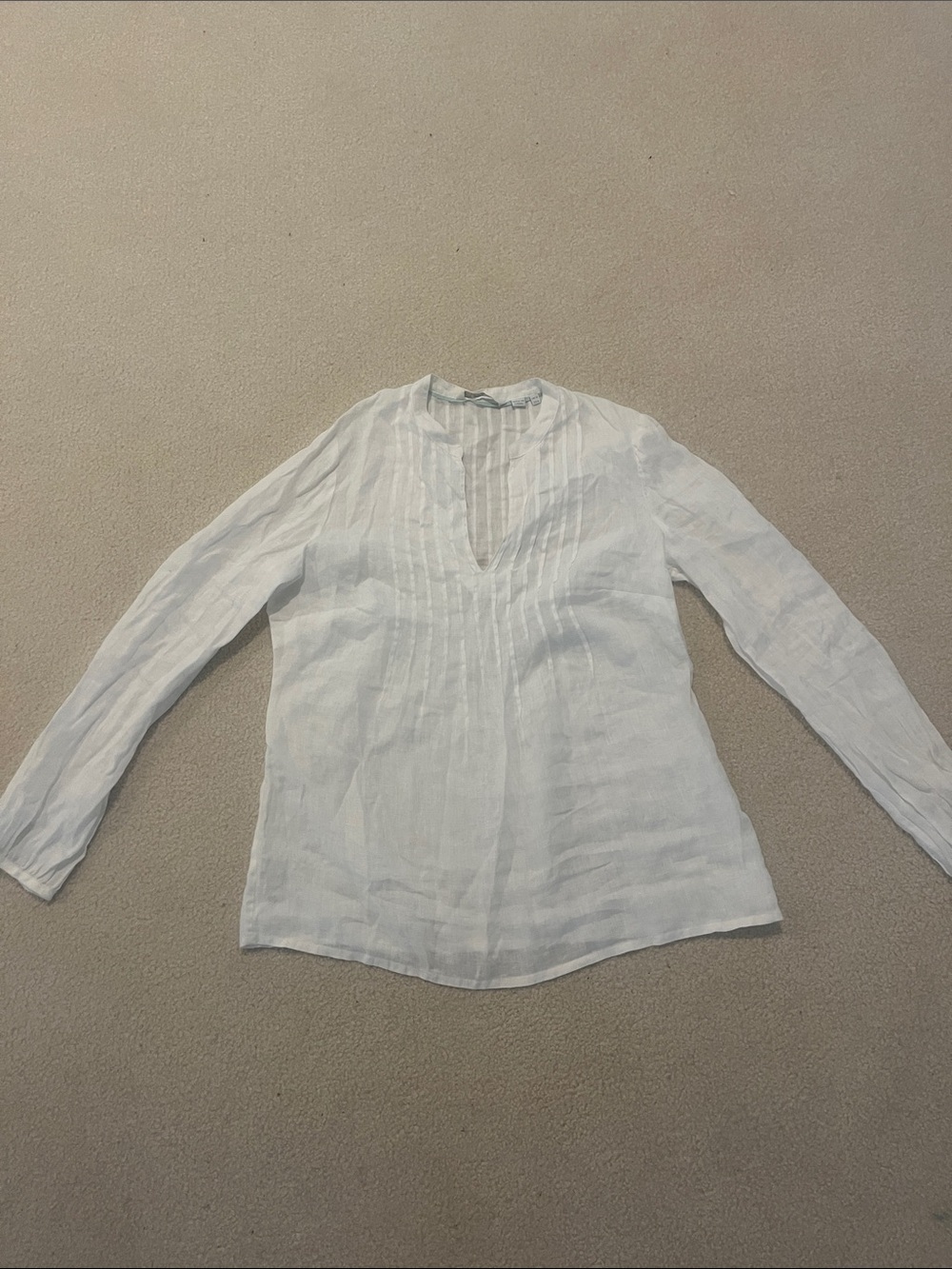 Boden White Long-Sleeve Pintuck V-Neck Blouse